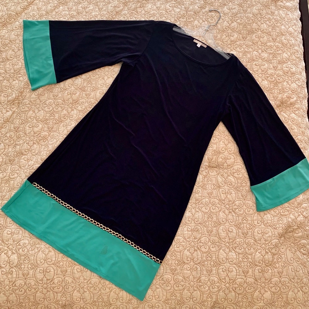 Dressbarn, Poly/Spandex Dress with Gold Accent